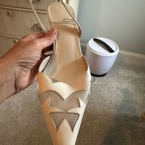 Jeffrey Campbell Cream Pointed Toe Slingback Heels